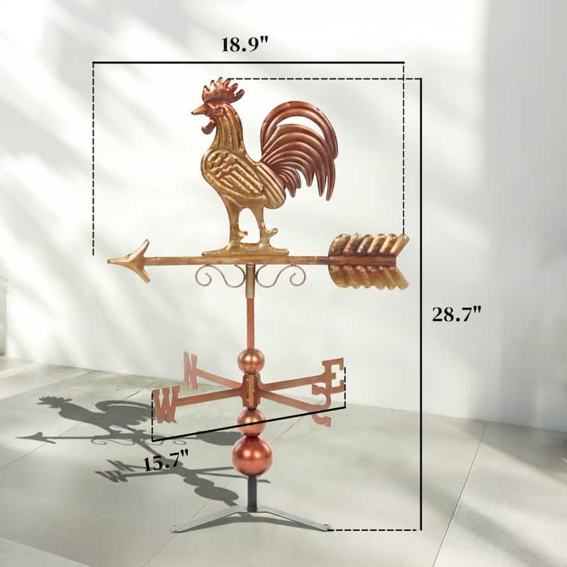 Outsunny Metal Rooster Weathervane, Roof Mount Wind Direction Indicator, Outdoor Weather Vanes