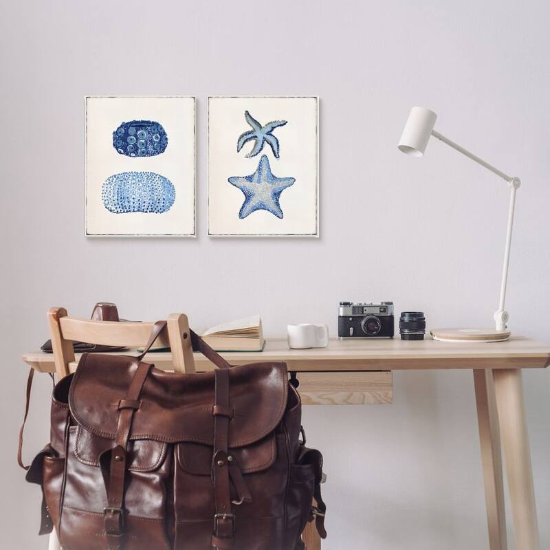 Stupell Minimal Nautical Sea Creatures Blue White Painting, 2pc Multi Piece Framed Wall Art Set