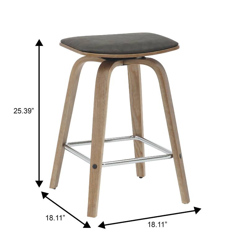 Pelya Leather Swivel Square Counter Stool with Wood Legs and Chrome Footrest for Kitchen Island or Dining Area Set of 2