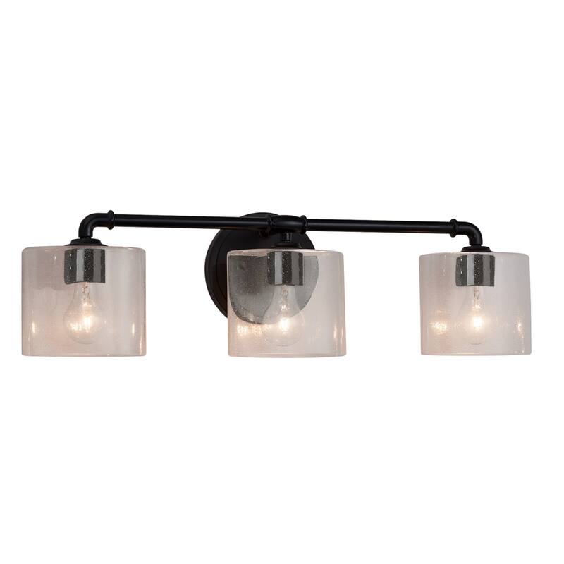 Justice Design Fusion Bronx 3-light Matte Black Bath Bar, Seeded Oval Shade