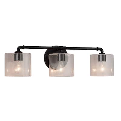 Justice Design Fusion Bronx 3-light Matte Black Bath Bar, Seeded Oval Shade