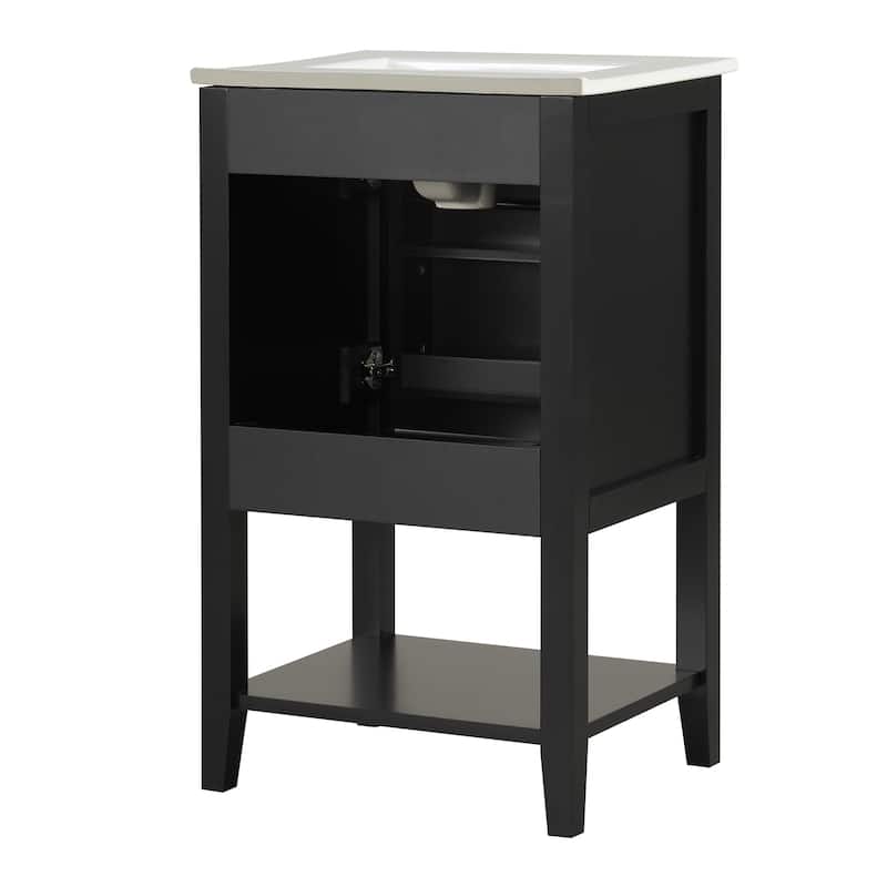 Roomfitters 20" Bathroom Vanity with Sink Soft Closing Door Storage Rack and Open Shelf Compact Modern Design