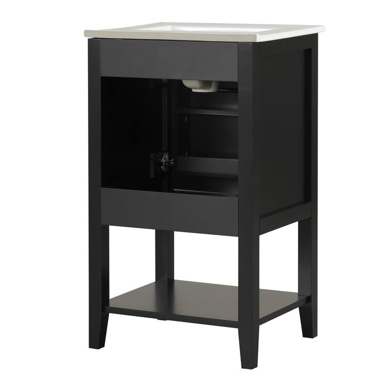 Small Bathroom Vanity with Sink, Bathroom Storage Cabinet with Soft Close Door, Single Vanity with Storage Rack and Open Shelf