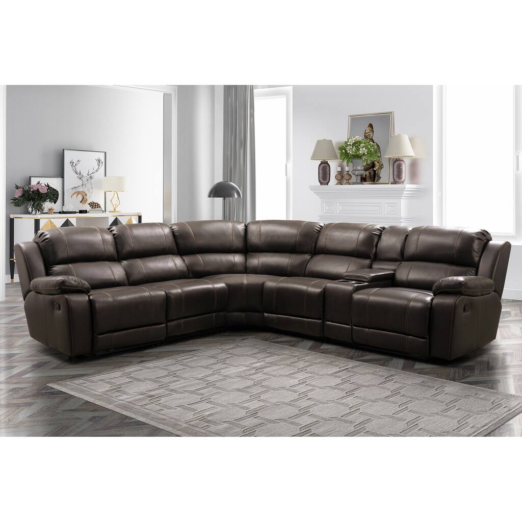 Abbyson Charlestown 6 Piece Dark Brown Reclining Sectional