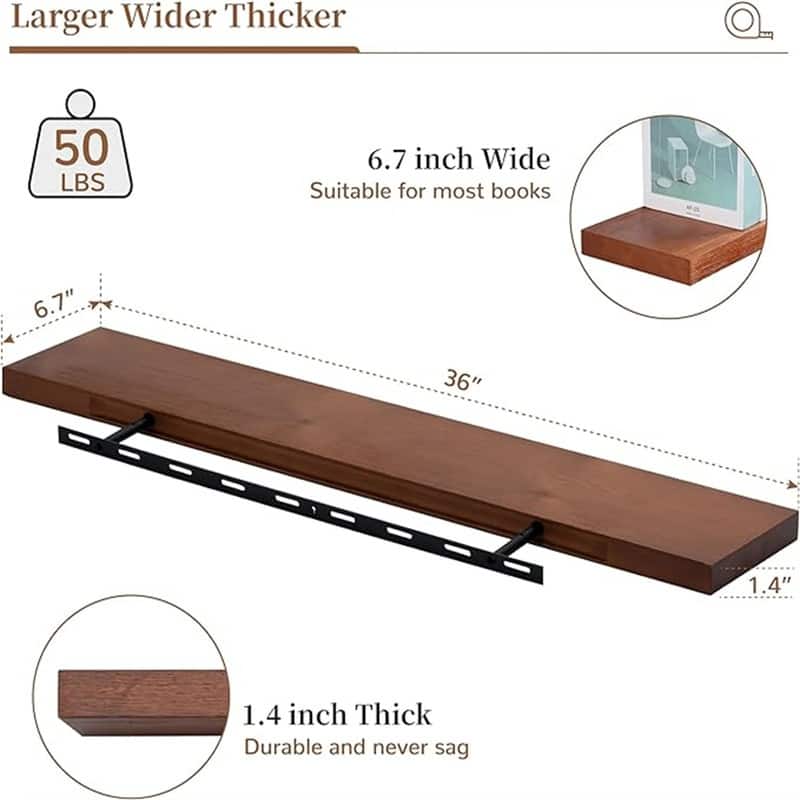 Wood Floating Shelves for Wall - 6.7"D x 36"W x 1.4"H