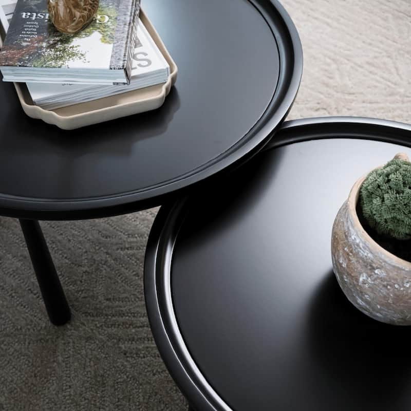 Maven Lane Sonia Rustic Wooden Nesting Coffee Tables in Matte Black