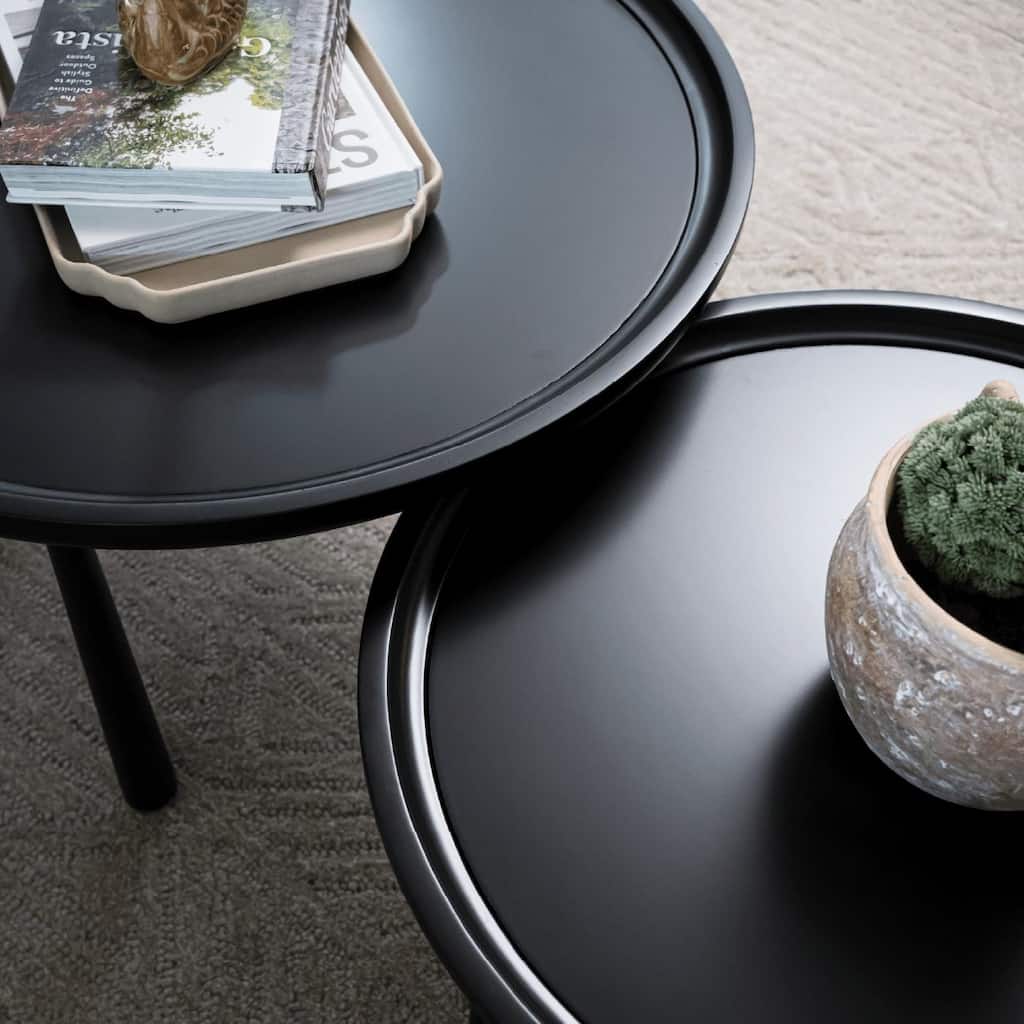 Maven Lane Sonia Rustic Wooden Nesting Coffee Tables in Matte Black