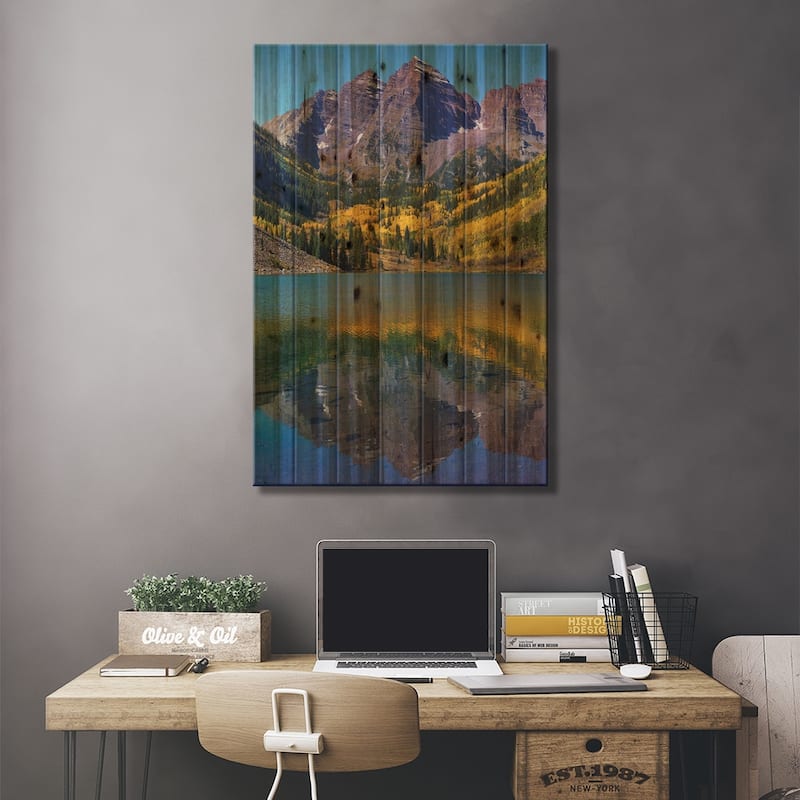 Maroon Bells, Maroon Lake, Colorado Print On Wood by Tim Fitzharris - Multi-Color