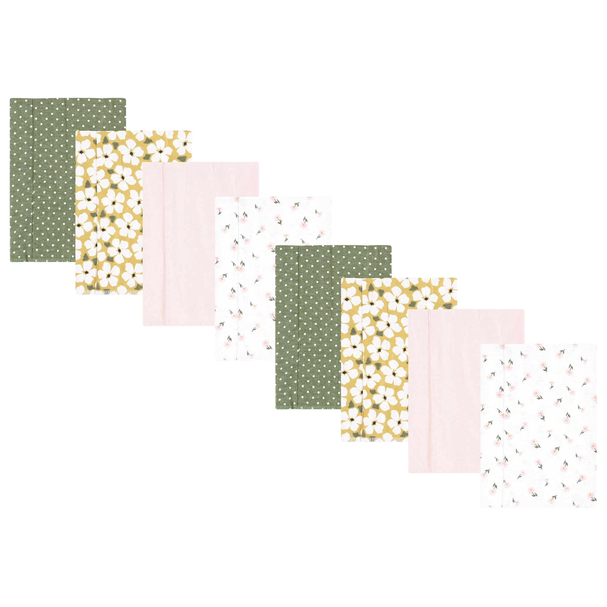 Hudson Baby Boys and Girls Cotton Poly Flannel Burp Cloths 8-Pack, Sage Floral, One Size - Sage Floral 8-Pack - One Size