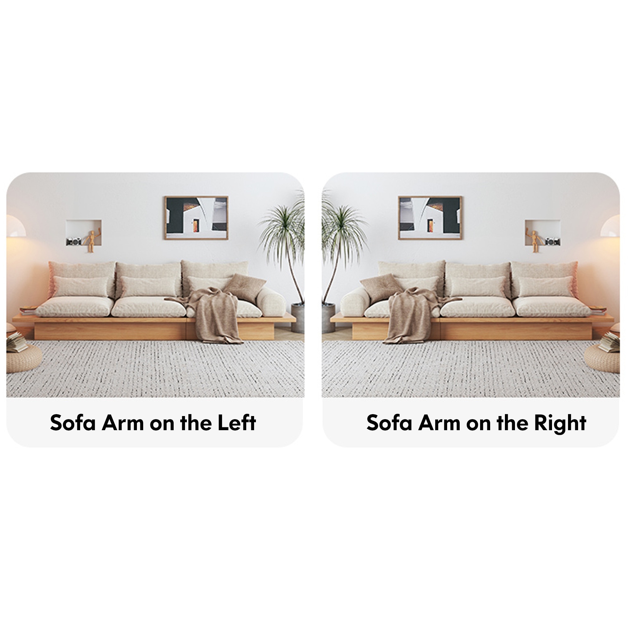 JASIWAY Beige Cotton Sofa with Wood Frame
