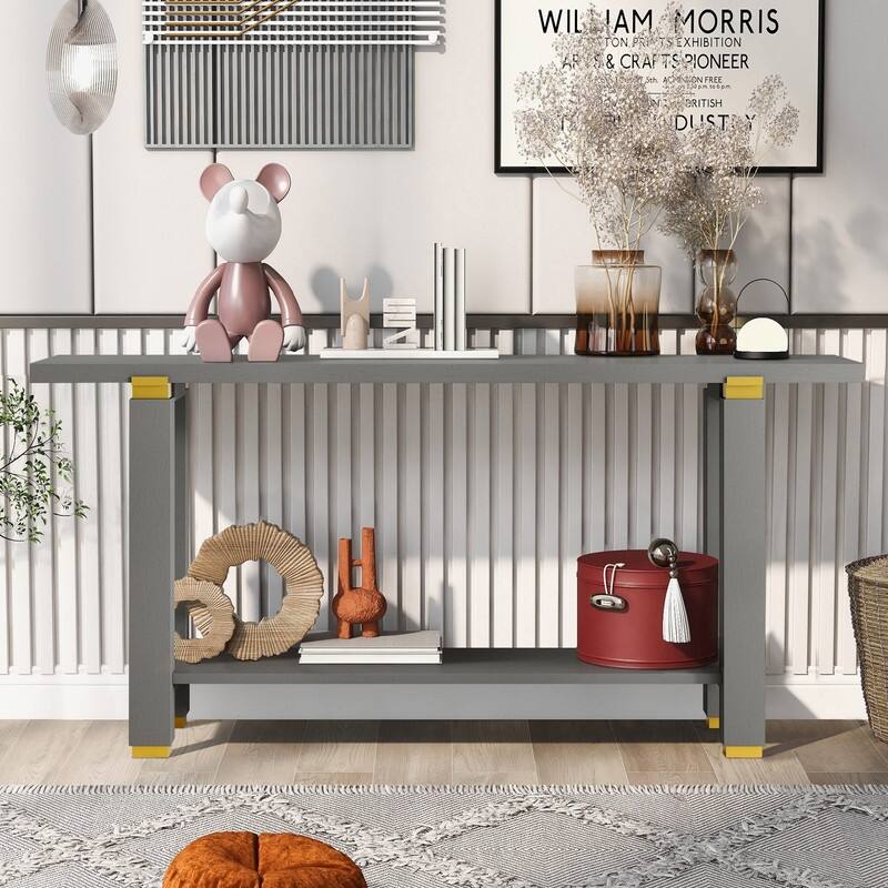 Modern 63" Console Table with Solid Wood Legs and Built-in Shelf for Stylish Entryway Organization