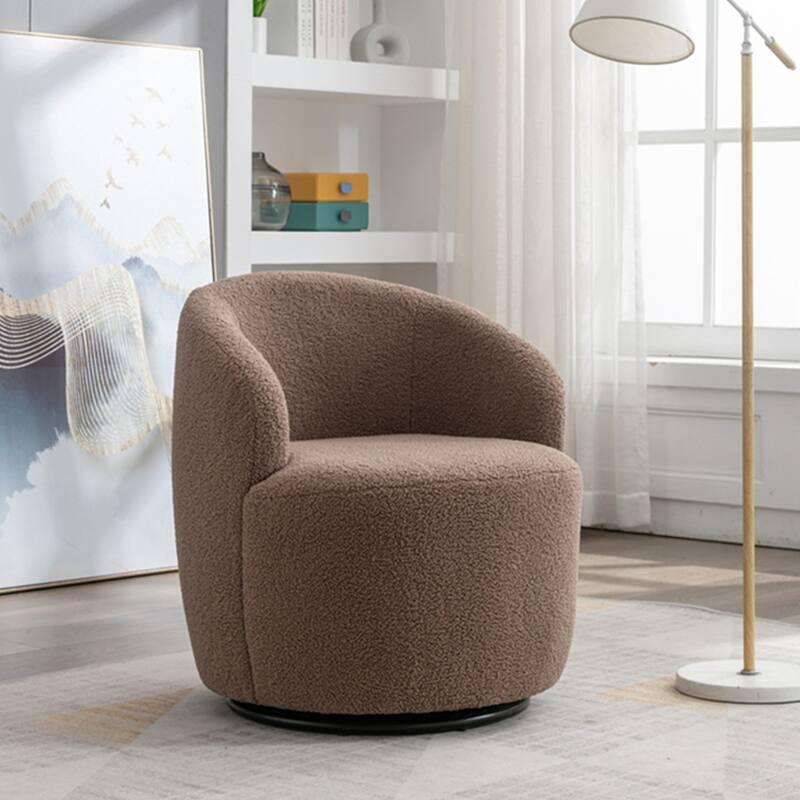 Teddy Fabric Swivel Accent Armchair Barrel Chair - Coffee