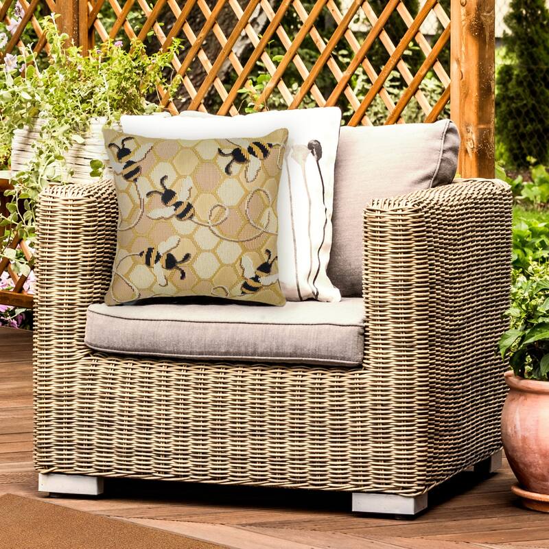 Liora Manne Marina Bee Free Indoor/Outdoor Pillow - 18" x 18" - Polyester - Honey