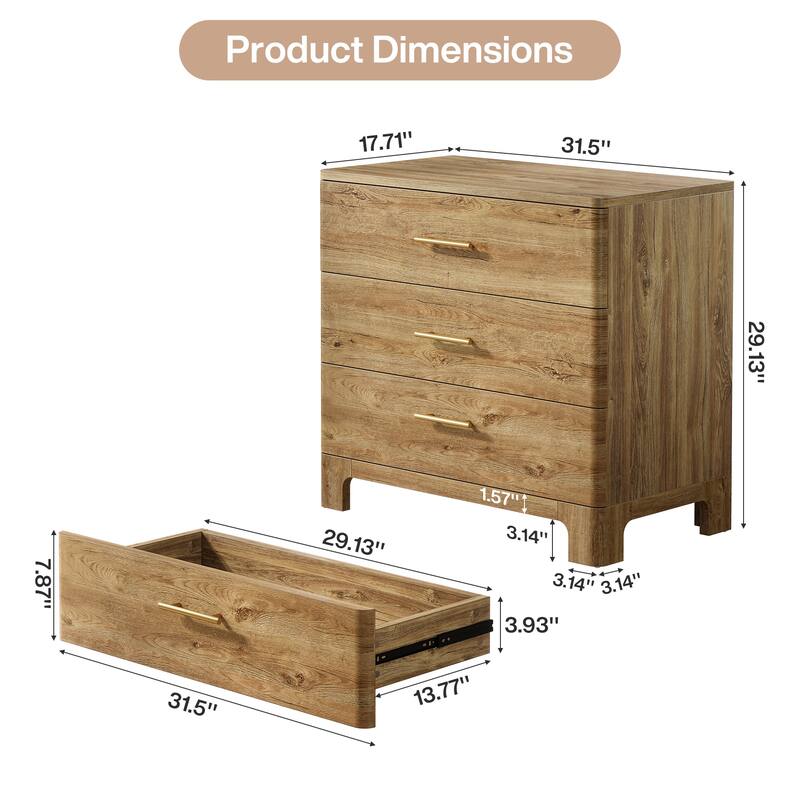 Oversized Nightstand with 3 Drawers, 31.5-Inch Wide Wood Night Stand