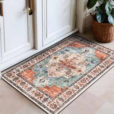 World Rug Gallery Transitional Medallion Washable Non Slip Area Rug