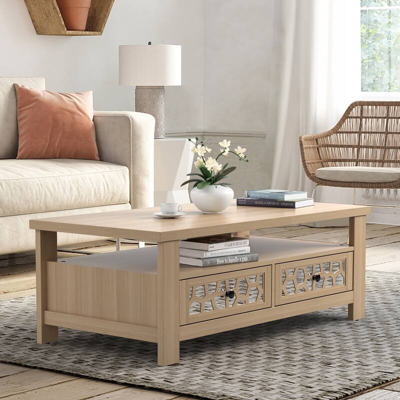Costway Coffee Table with2 Drawers & Open Shelf Modern Rectangular - See Details