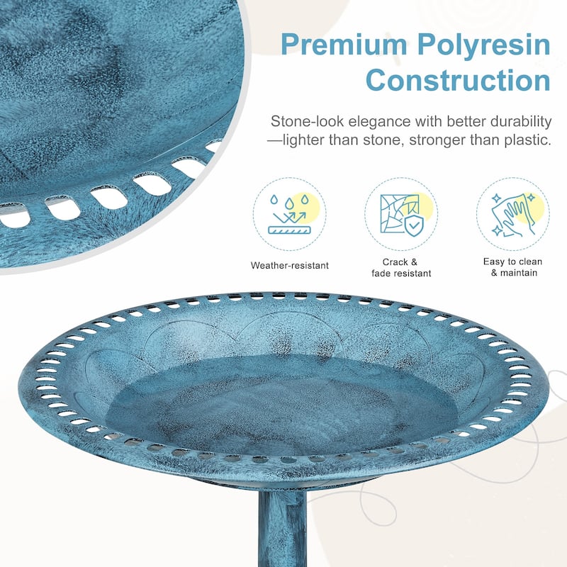 Javlergo 28" Pedestal Outdoor Bird Bath for Outside Vintage Bronze Polyresin Lightweight Antique