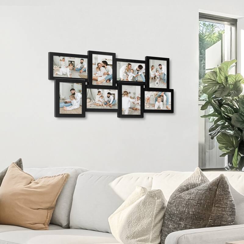 HELLO LAURA Retro 8-Opening 4"x6" Gray PVC Collage Photo Wall Frame Showcase