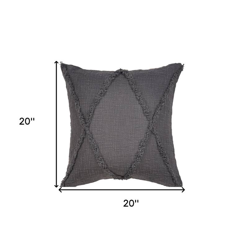 Set of Two Dark Gray Diamond Cotton Throw Pillow With Fringe