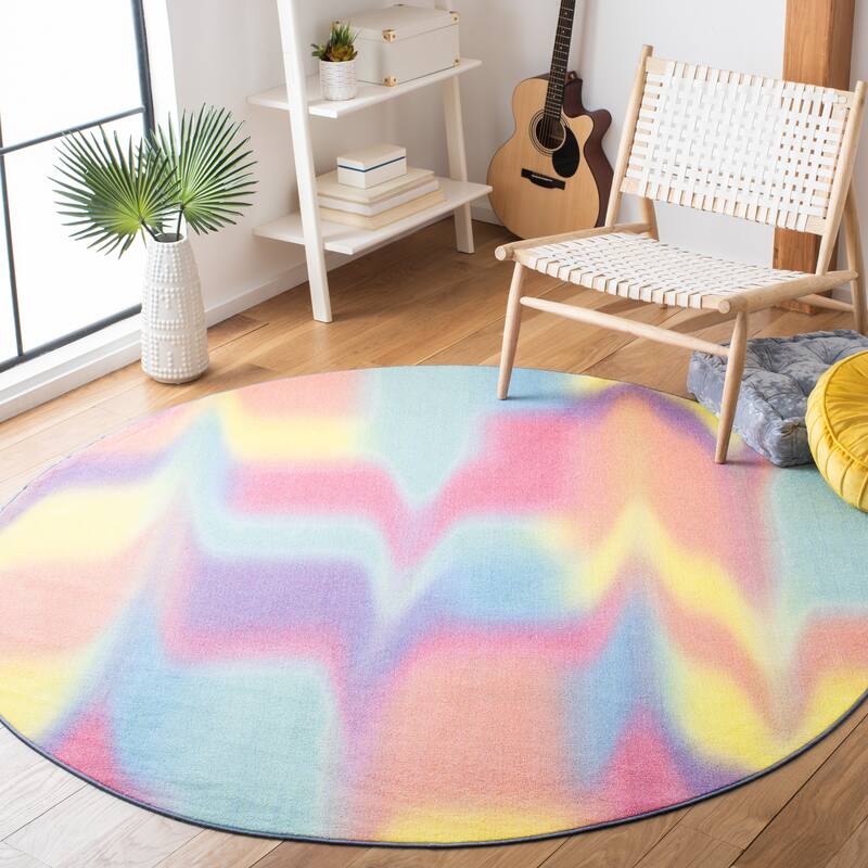SAFAVIEH Paint Brush Machine Washable Slip Resistant Ioana Rug - 6'7" Round - Fuchsia/Yellow