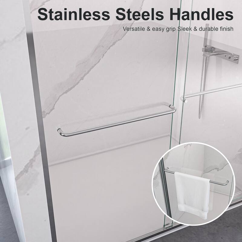 Semi-Frameless SGCC Tempered Glass Double Sliding Shower Door with 1/4" Thick
