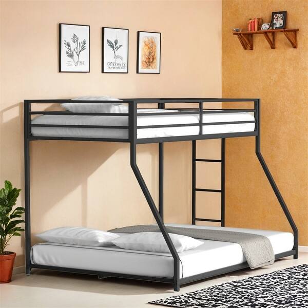 slide 2 of 7, Sturdy Twin over Full Bunk Bed Metal for Kids,with Ladder & Guardrails