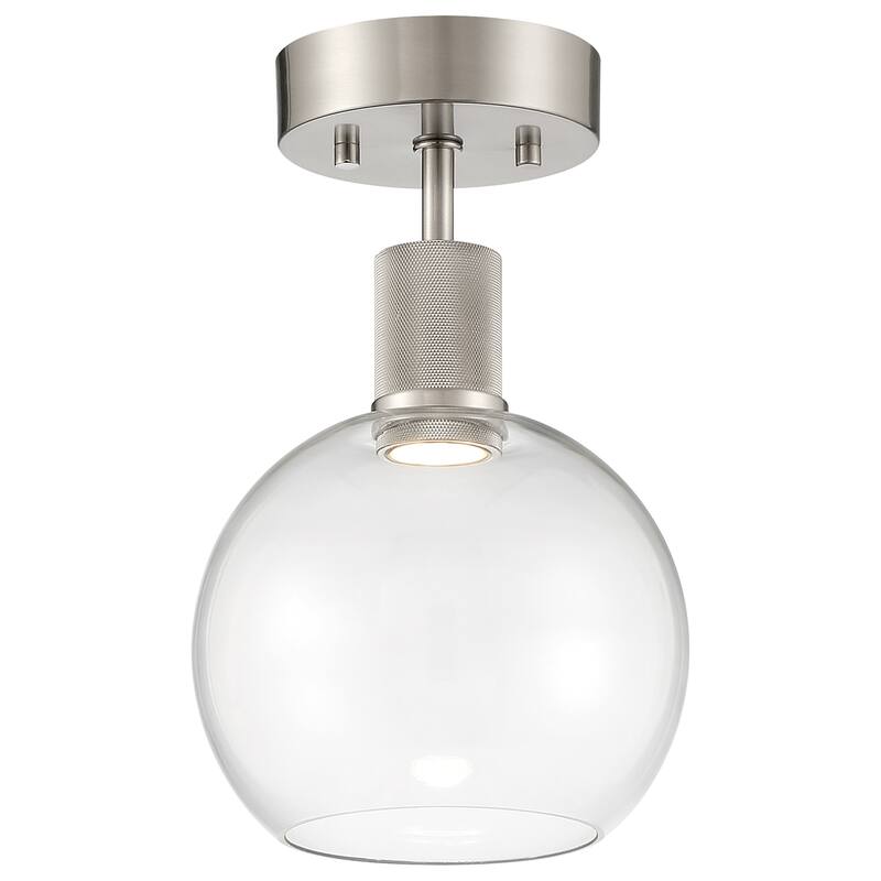 Port Nine Burgundy LED Semi-Flush Light - Dedicated LED - Brushed Steel/Clear Glass