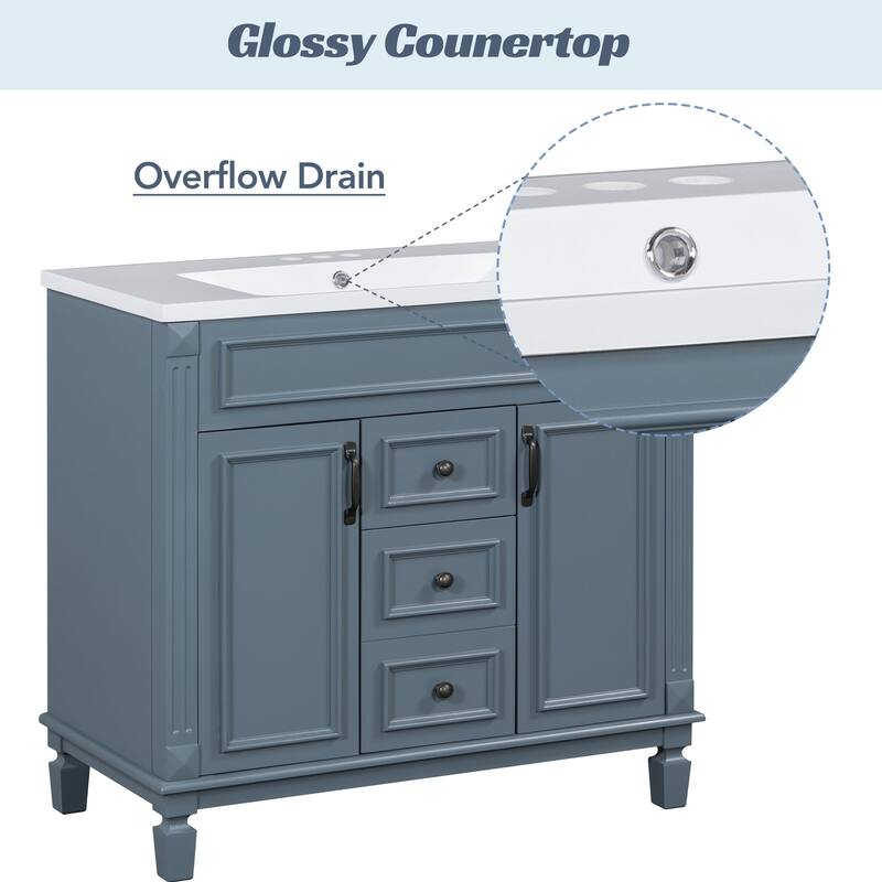 36" Modern Bathroom Vanity with Resin Sink, 2 Soft-Close Doors, 2 Drawers, & Cabinet Storage