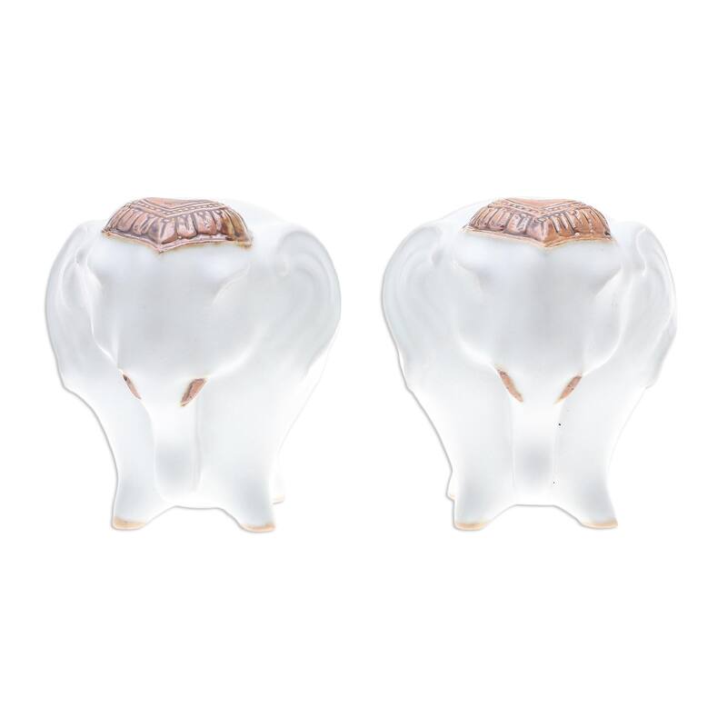 Novica Handmade Calm Elephants In White Ceramic Salt And Pepper Shakers (Pair)
