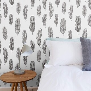 Black and White feather Peel and Stick Removable Wallpaper 1600 - Bed ...