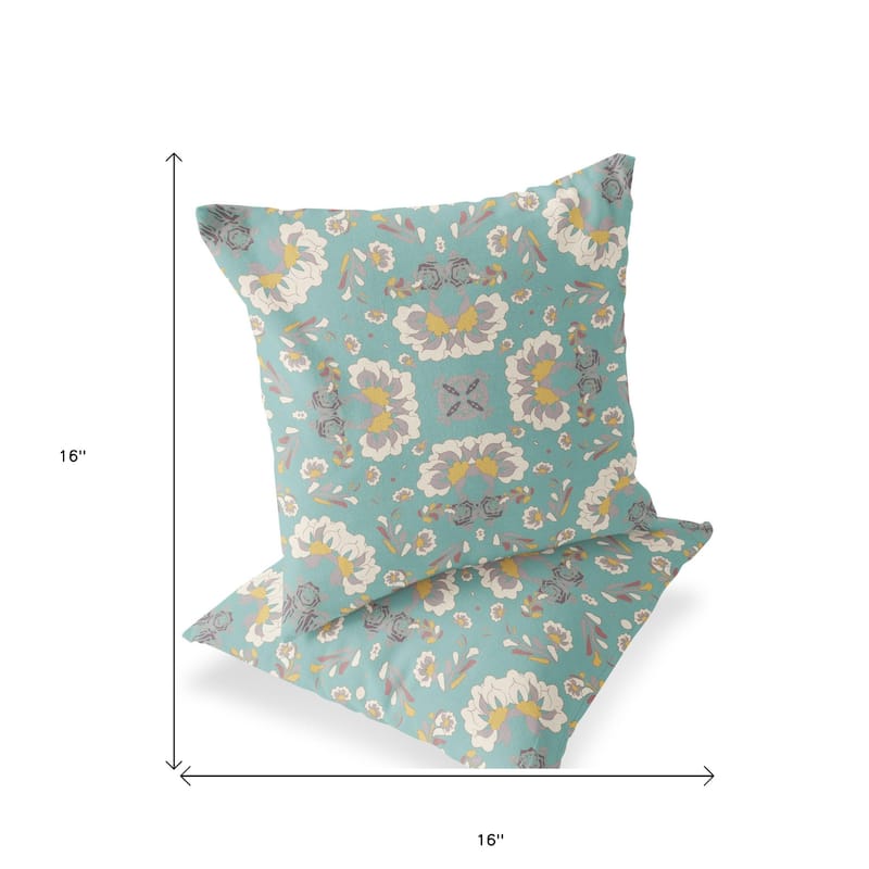 HomeRoots Set of Two 16" X 16" Green and White Blown Seam Floral Indoor Outdoor Throw Pillow - 16.00' X '16.00' X '5.00