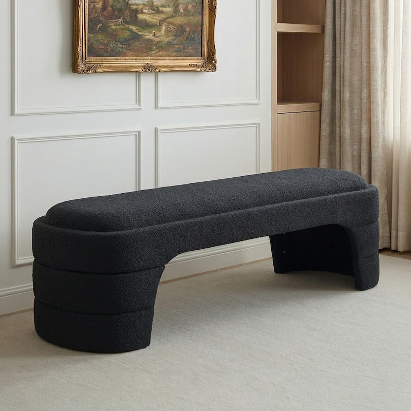 65"W Chenille Upholstered End of Bench ,Entryway Shoe Bench,FootStool Ottoman for Bedroom, Living Room