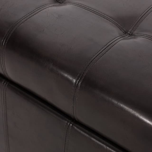Alexandria Contemporary Tufted Bonded Leather Storage Ottoman by Christopher Knight Home