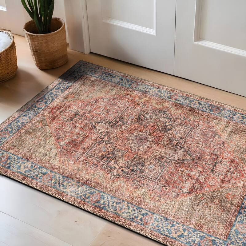 Beige Classic Washable Rug - Flat Pile, Non-Slip, Versatile for Any Room - Multi - 2' x 3'