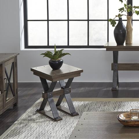 Sonoma Road Weathered Beaten Bark Antique Pewter Metal Chair Side Table