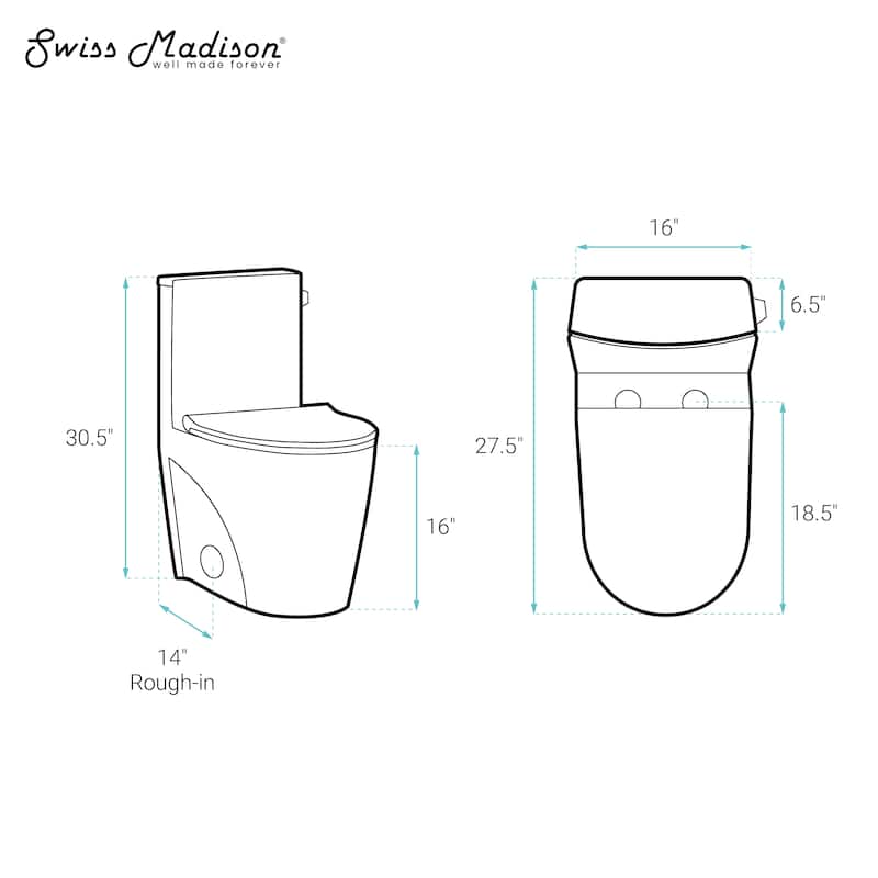 St. Tropez One-Piece 14" Rough-In 1.28 Gpf Right-Hand Vortex Flush Elongated Toilet In Glossy White