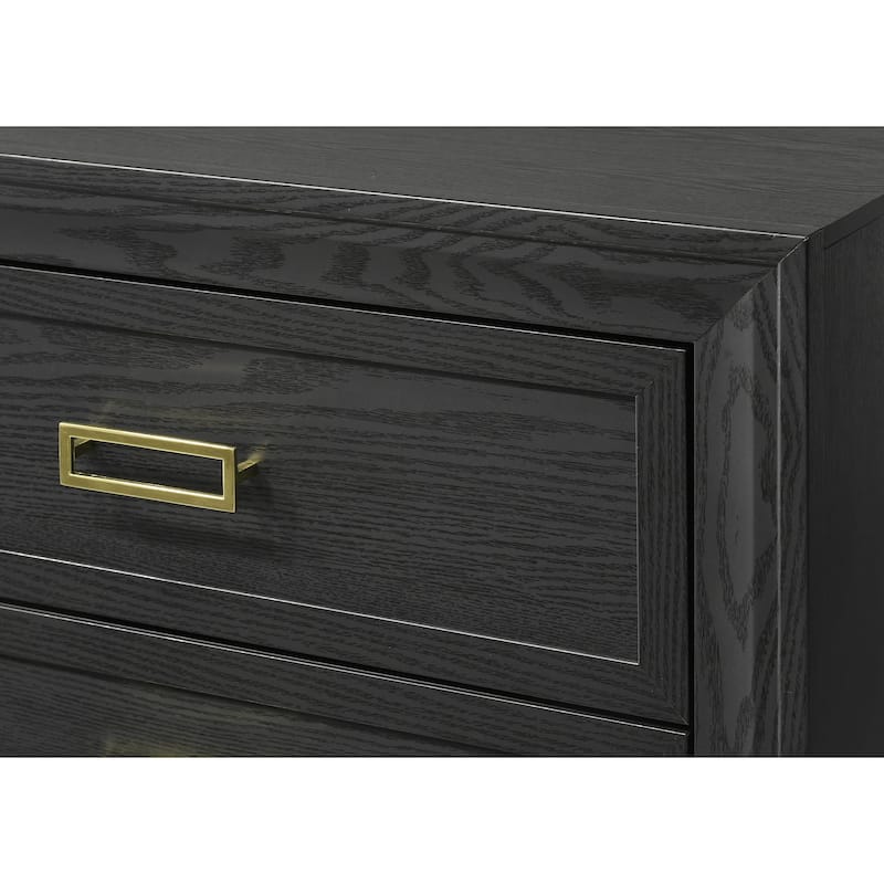 2-Drawer Nightstand Black Gold Finish Gold-colored Hardware Bedroom Furniture