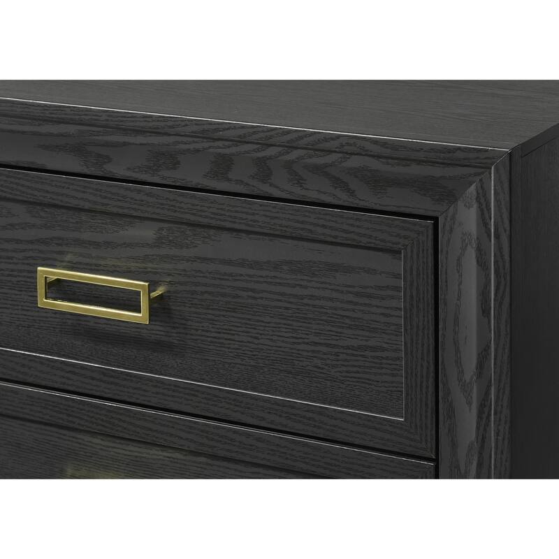 Glamorous 1pc Modern Glam Style 2-Drawer Nightstand Gold-ed Hardware Bedroom Furniture - Black
