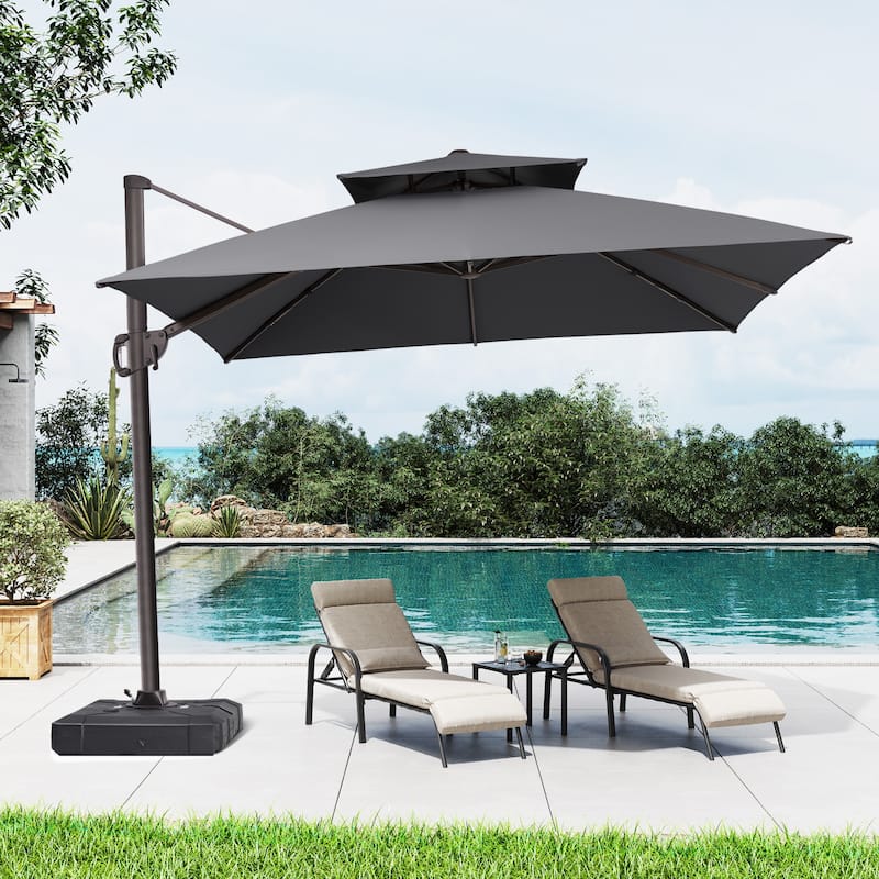Outdoor 10FT Square Offset Cantilever Patio Umbrella 360-Degree Rotation