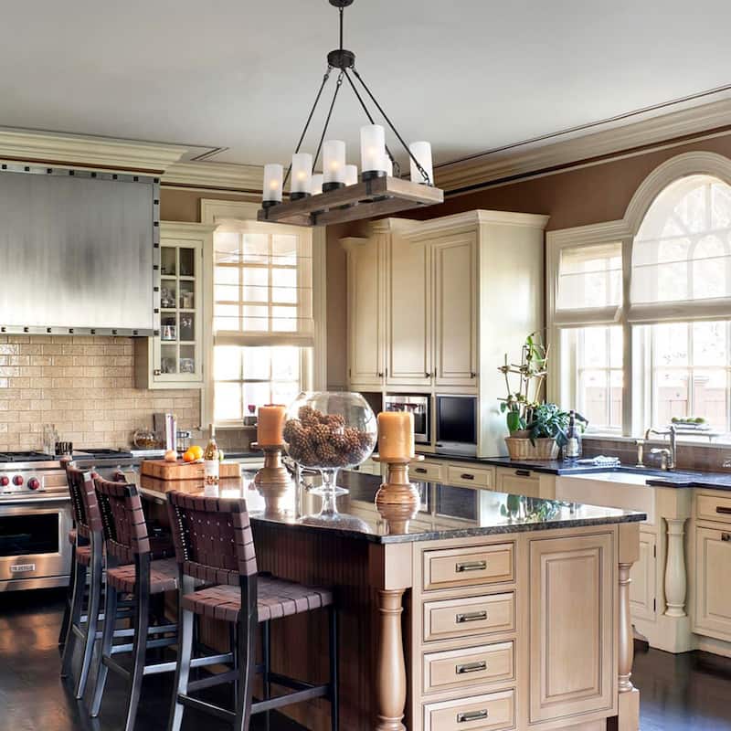 The Gray Barn Farmhouse 8-Light Kitchen Island Rustic Wood Pendant Lights - 29.5"X 11.875"X 23.25"