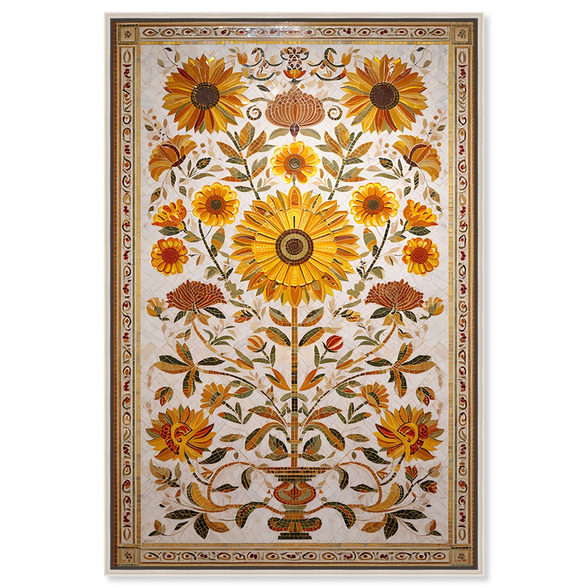 Golden Tree of Life Floral Art Framed Canvas Print by Art Remedy