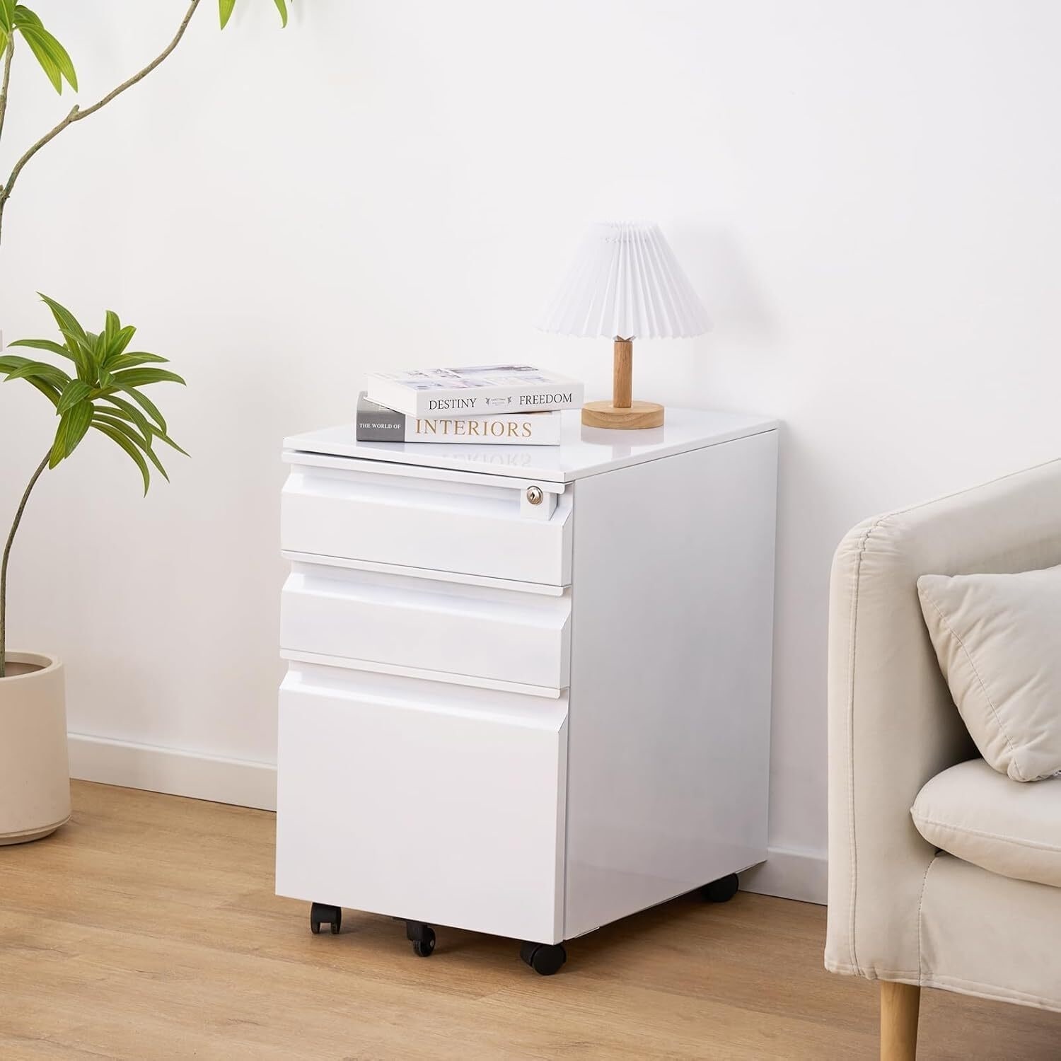 3-Drawer Locked Mobile File Cabinet Under Desk