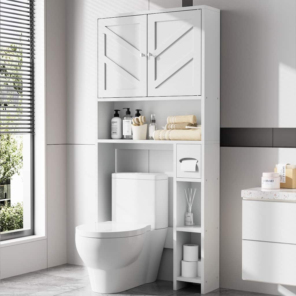 Over-The-Toilet Bathroom Storage Cabinet with Side Shelves