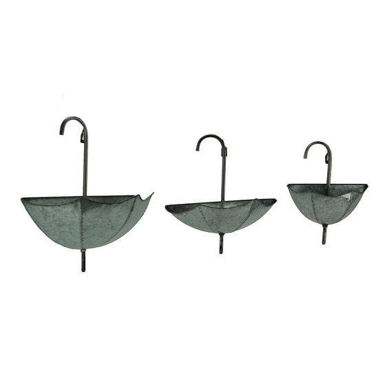 Set of 3 Galvanized Zinc Finish Wall Mounted Umbrella Planters - 16 X 16.25 X 7.5 inches