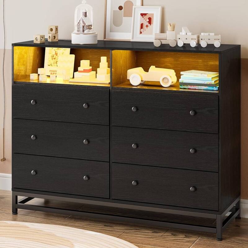 6 Drawer Dresser with LED Lights, Charging Station