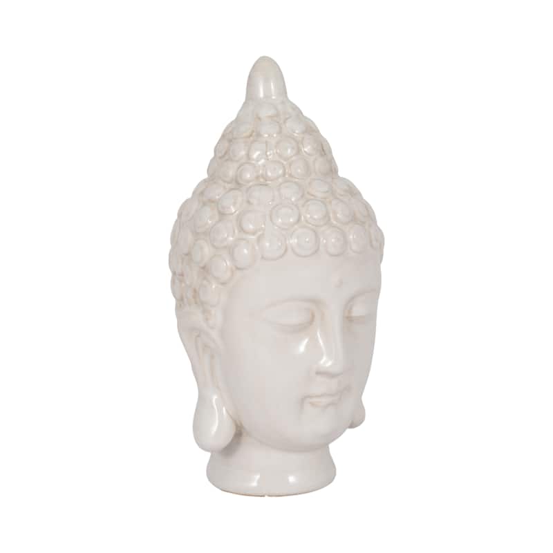 Sagebrook Home Ceramic Buddha Head Figurine Serene Decor Accent, Spiritual Single Piece for Peaceful Ambience - 5" x 5" x 9"
