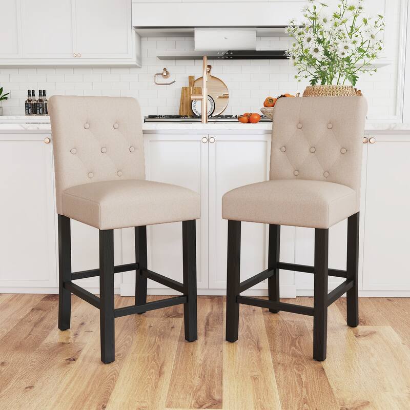 24 Inches Counter Height Bar Stools with Button Tufted Back Set of 2