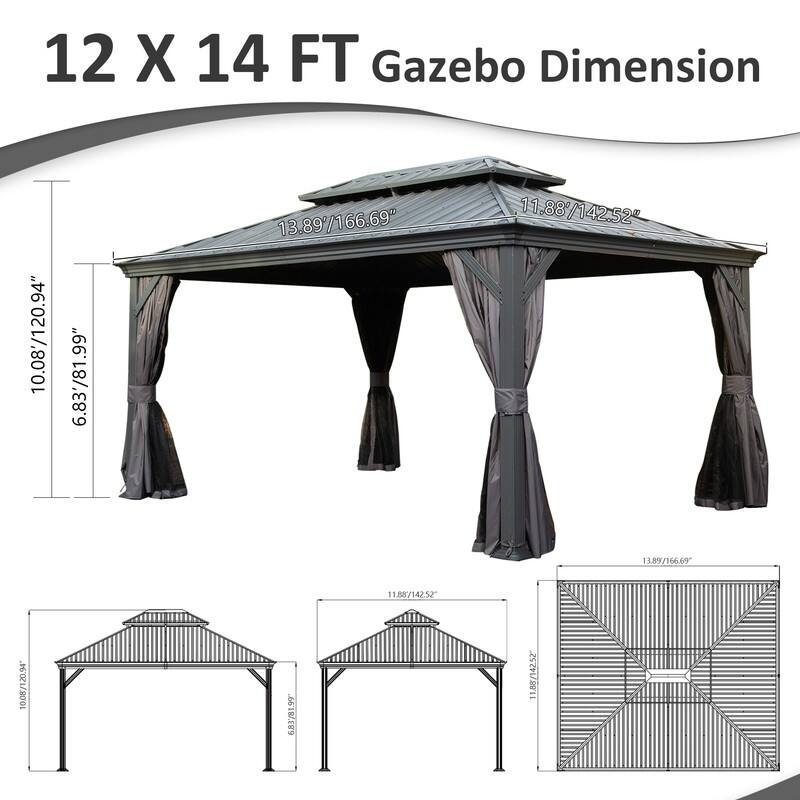 Domi Hardtop Gazebo with Galvanized Steel Double Roof and Aluminum Frame
