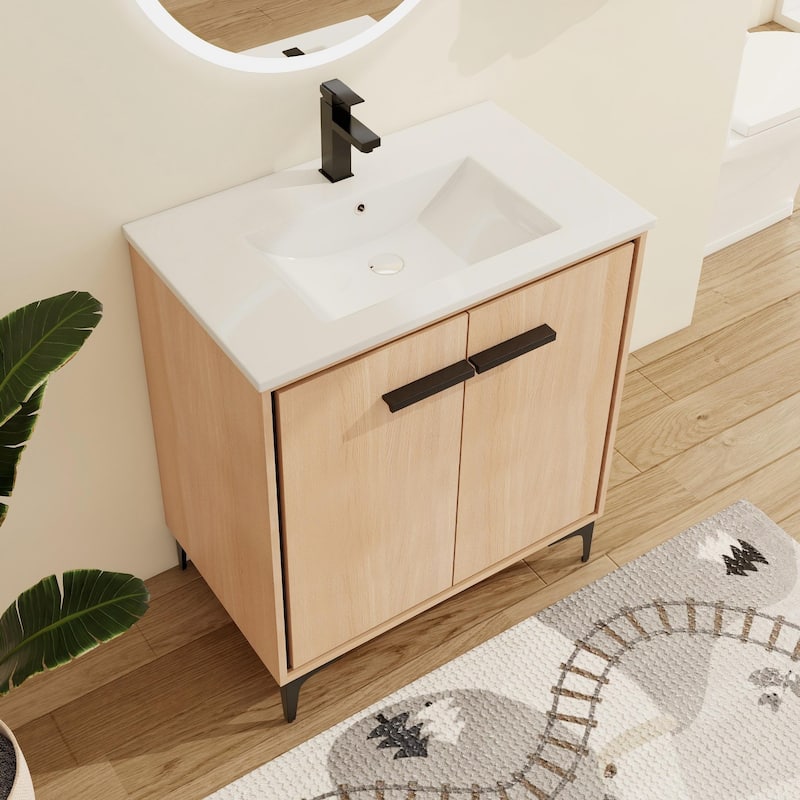 Malwee 24"/30" FreeStanding Bathroom Vanity, Floor Stand Bathroom Vanity with Sink,Soft Close Door and Adjustable shelf