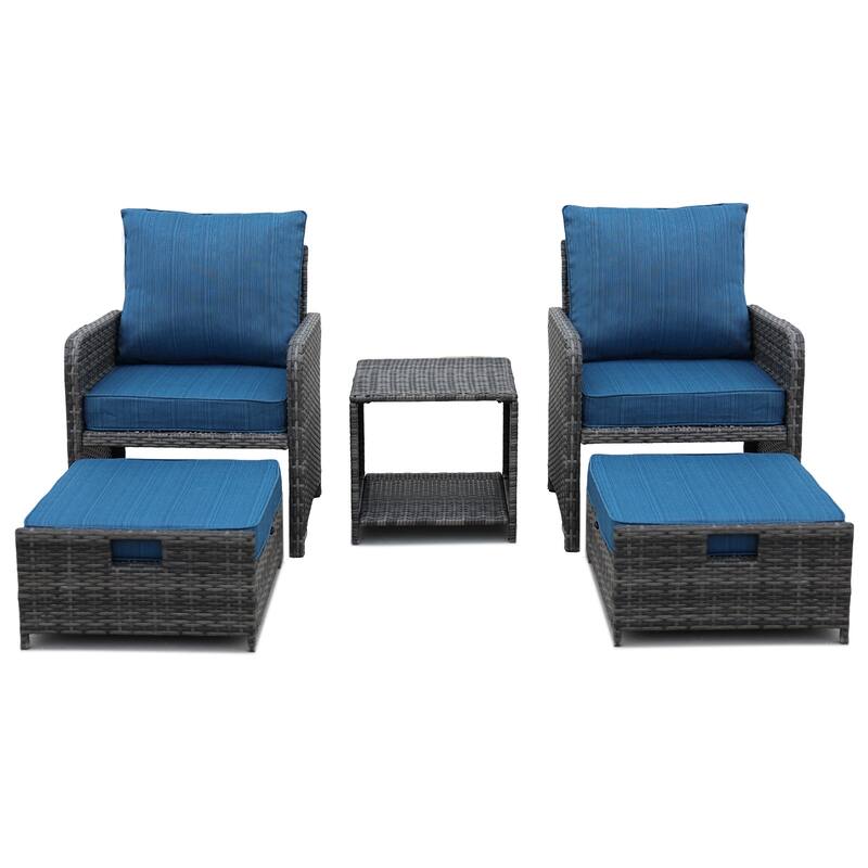 5 Pieces Wicker Outdoor Patio Conversation Furniture Set with Coffetable for Poolside Garden Balcony, Grey